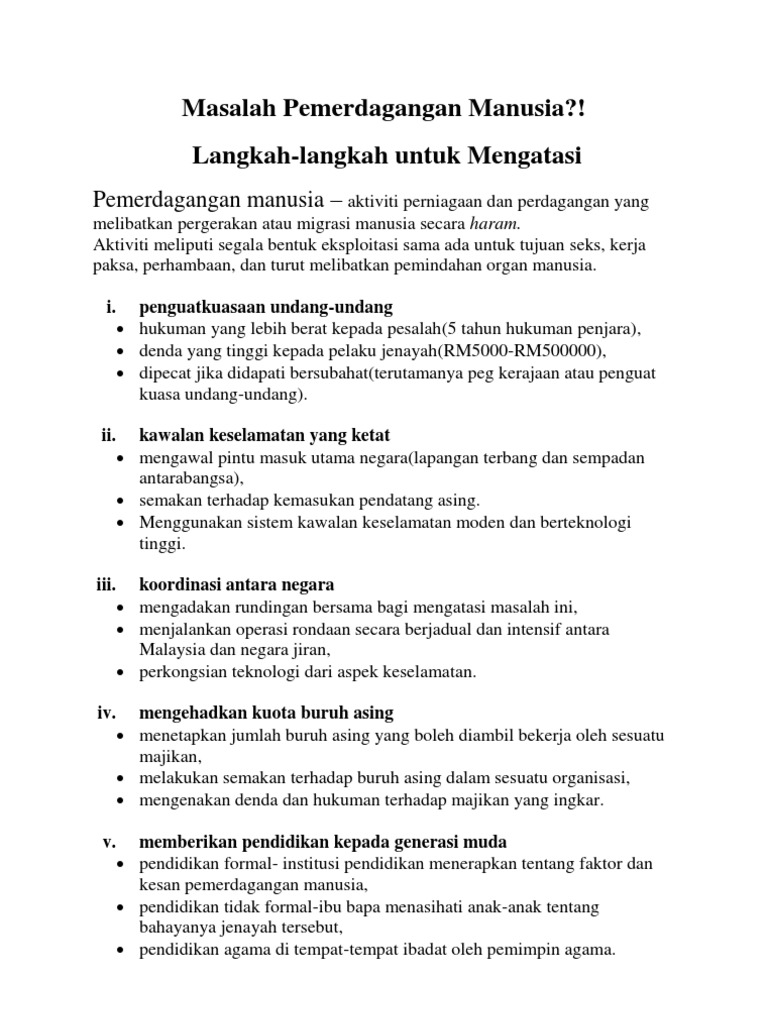 Langkah Mengatasi Pemerdagangan Manusia