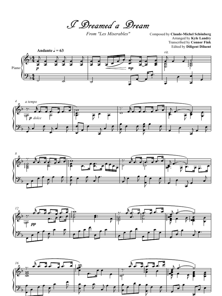 I Dreamed A Dream Full Score Loisirs Compositions Musicales