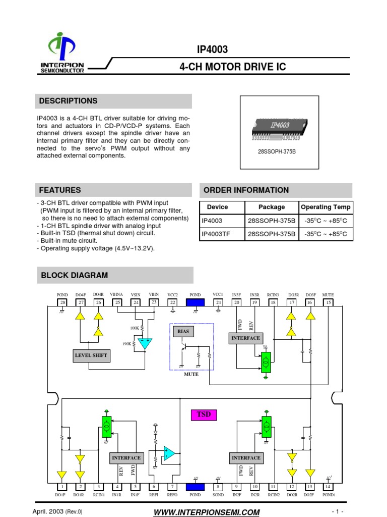 IP4003 4Ch Motor Drive Ic Descriptions PDF Amplifier Electrical