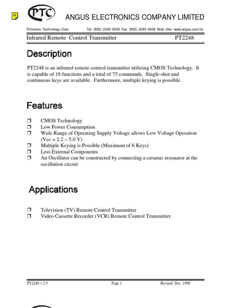 Angus Electronics Company Limited: Infrared Remote Control Transmitter ...