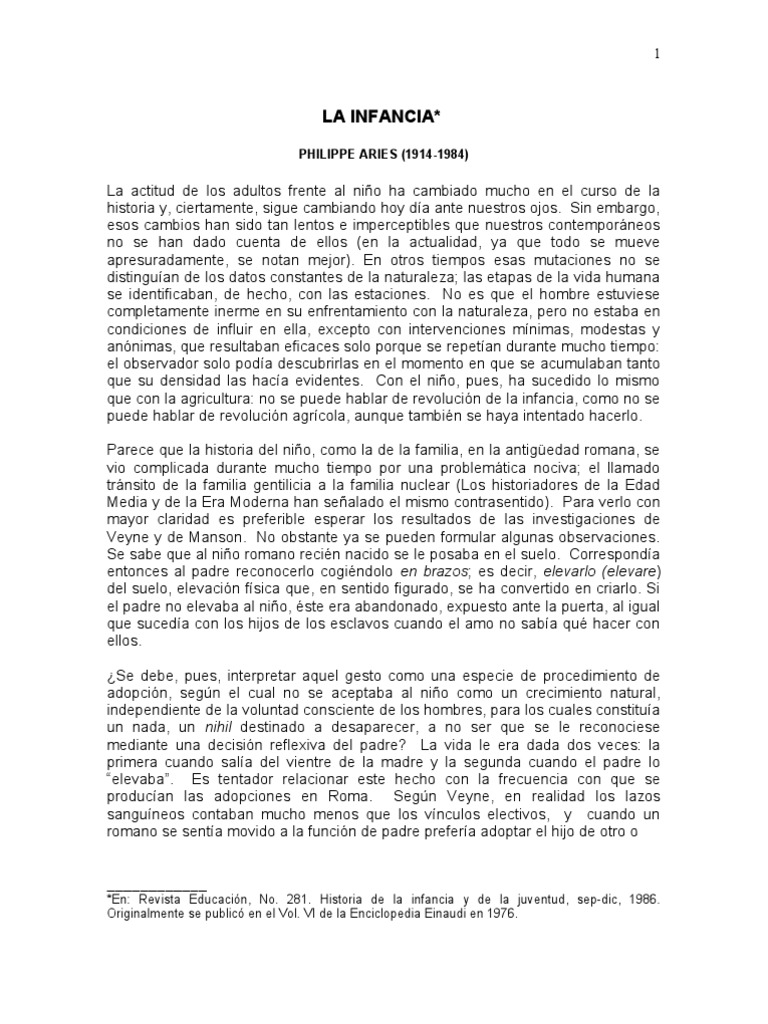 La Infancia. Aries Matrimonio Familia