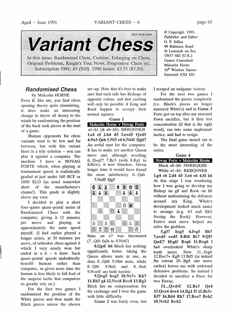 Variant Chess Newsletter 06 PDF PDF Chess Openings Chess