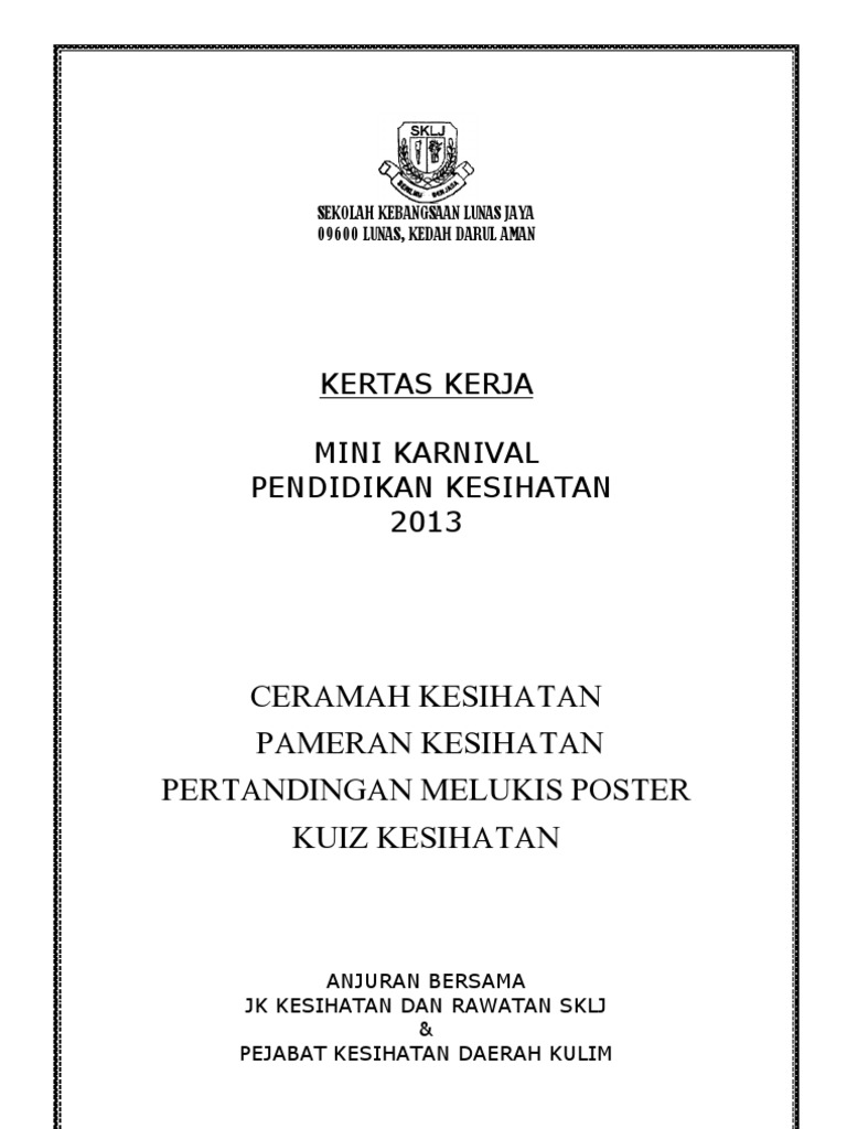 Kertas Kerja Mini Karnival Kesihatan Pdf