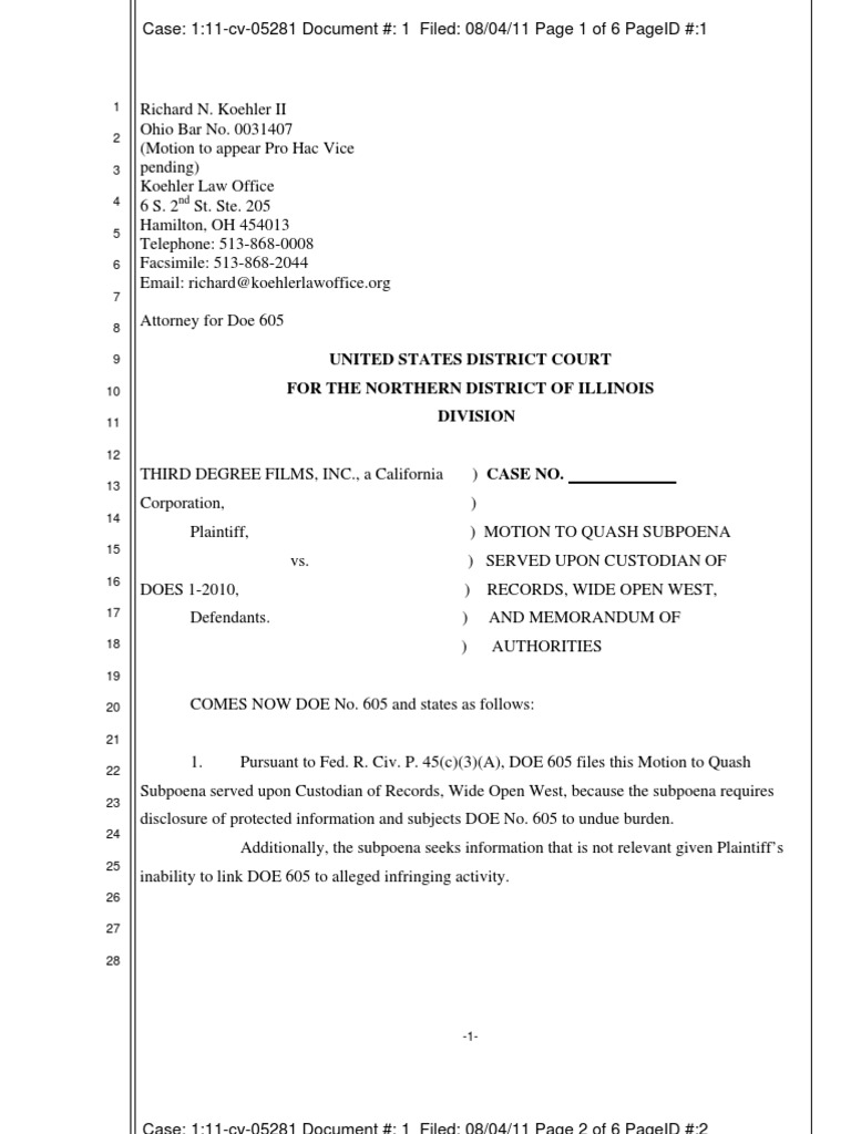 Motion To Quash PDF Discovery (Law) Lawsuit
