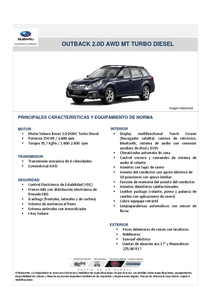 Ficha Técnica Subaru Outback 2015 | PDF