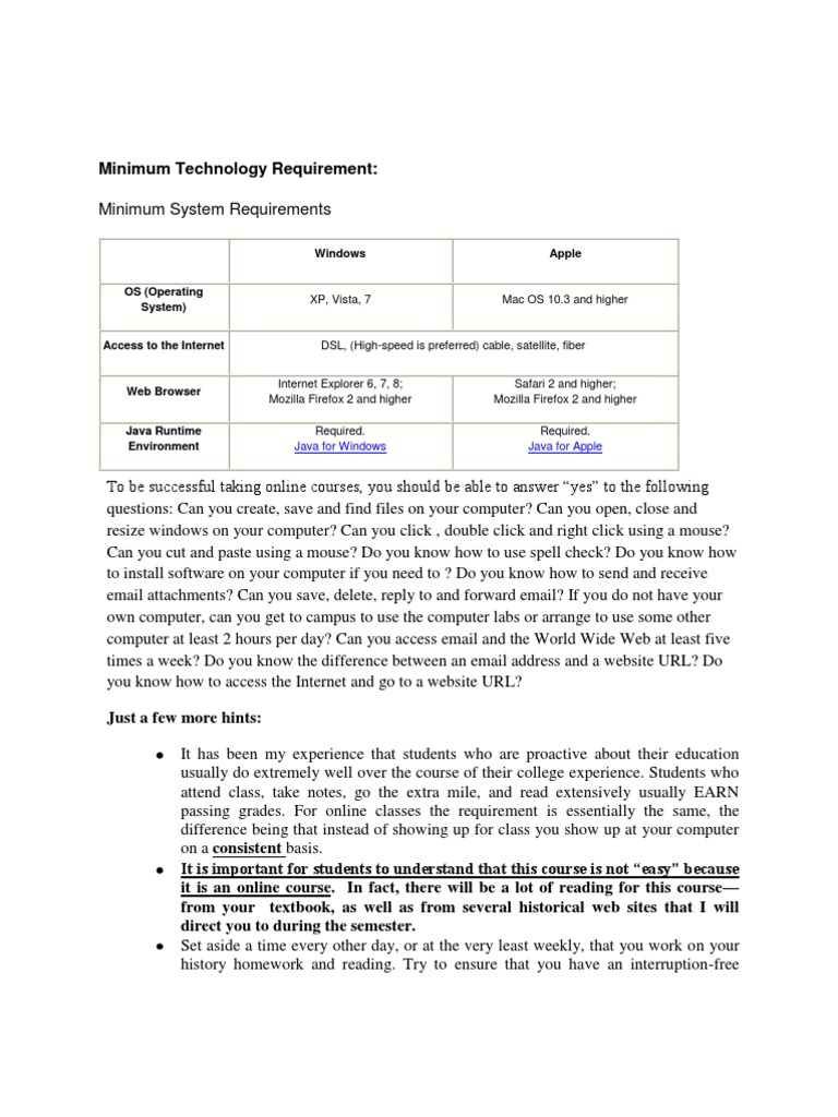 Online Course Technology Requirements | PDF | Operating System ...