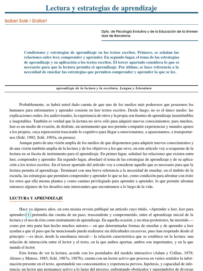 Estrategias de Aprendizaje en Lectura | PDF