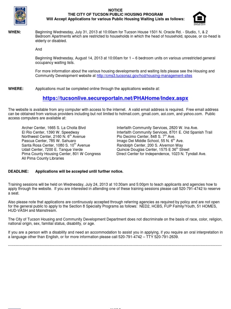 Public Housing Waiting Lists Opening 2013 PDF Cyberspace Online