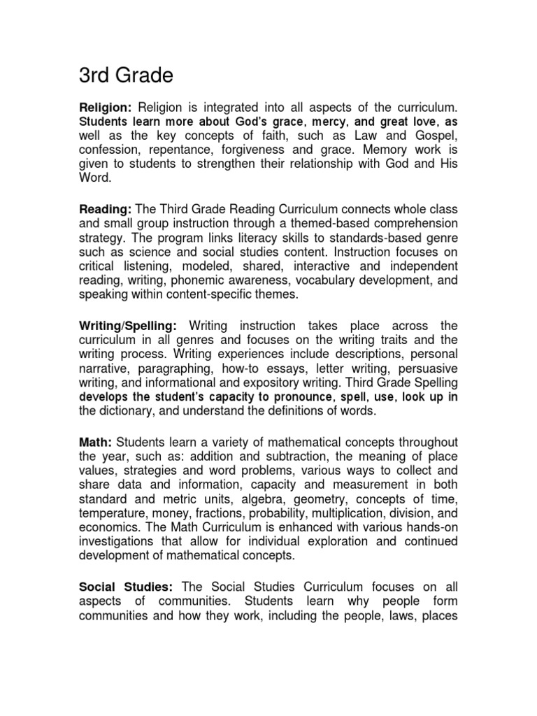 3rd Grade Curriculum Overview | PDF | Curriculum | Reading (Process)