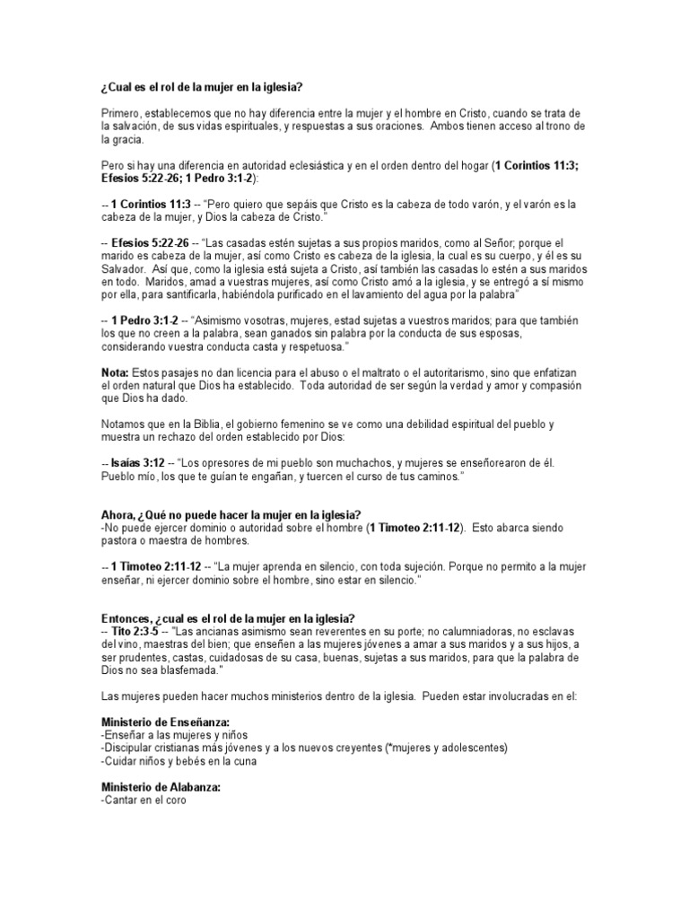 Rol de la mujer en la iglesia cristiana | PDF | Iglesia cristiana ...