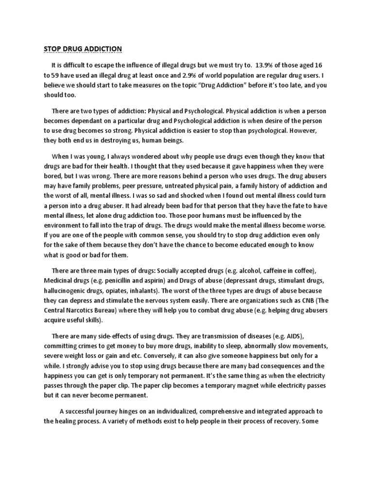 drug addiction Essay Examples - Free Essays on drug addiction | SupremeStudy