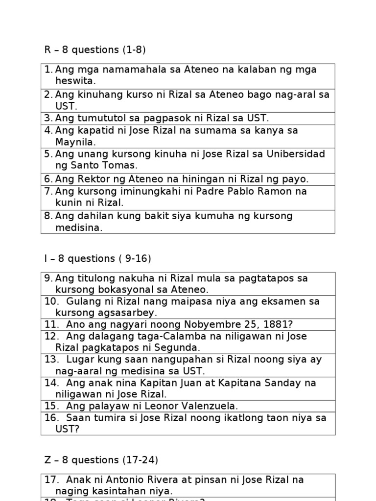 Questions, Rizal | PDF