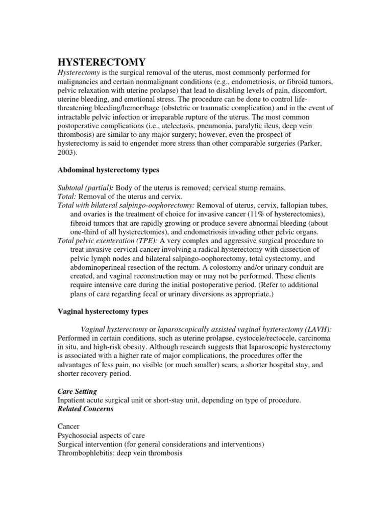 Hysterectomy | PDF | Urinary Incontinence | Hormone Replacement Therapy ...