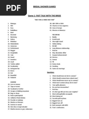 Bridal Shower Games Pdf Wedding