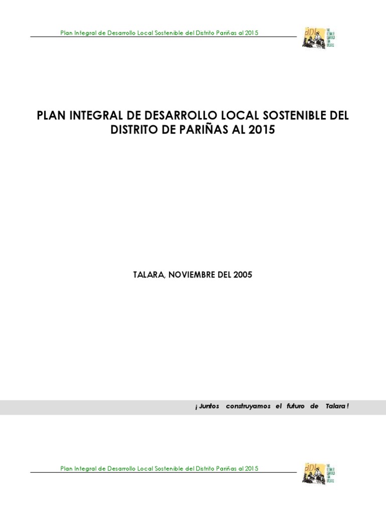 Plan 12178 Plan Integral De Desarrollo Local Sostenible Del Distrito