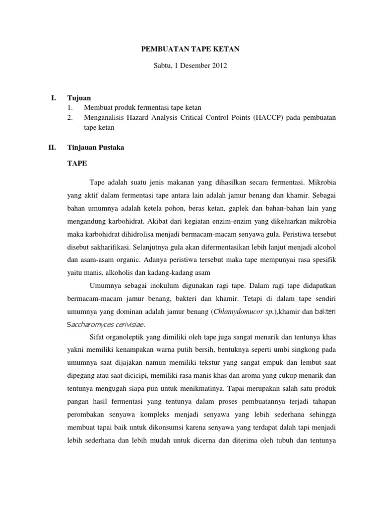 Contoh Laporan Pembuatan Tape Ketan