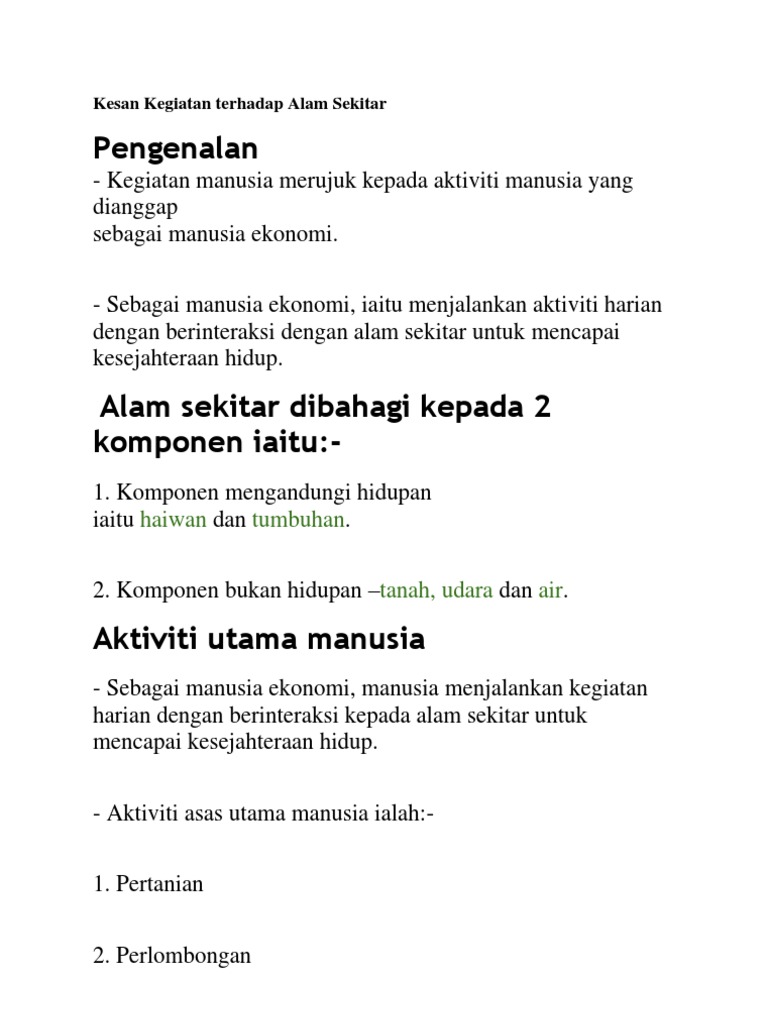 Kesan Kegiatan Terhadap Alam Sekitar Pdf