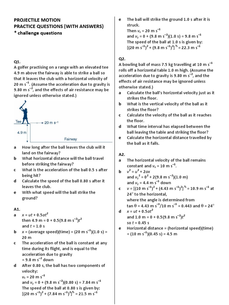 Projectile Motion Practice Questions Projectiles Acceleration