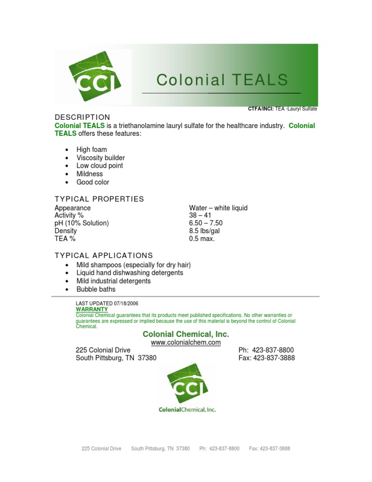 Colonial TEALS: Triethanolamine Sulfate | PDF