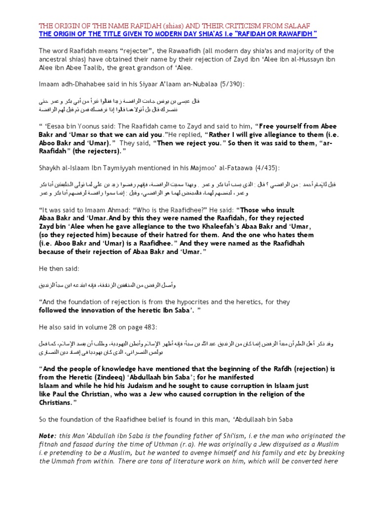 Understanding Rafidah: Origins and Critique | PDF | Husayn Ibn Ali ...