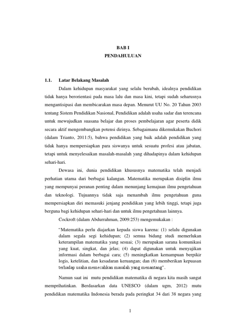 Skripsi Pendidikan Matematika Bab I