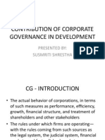 Contribution of Corporate Governance in Development: Presented By: Susmriti Shrestha