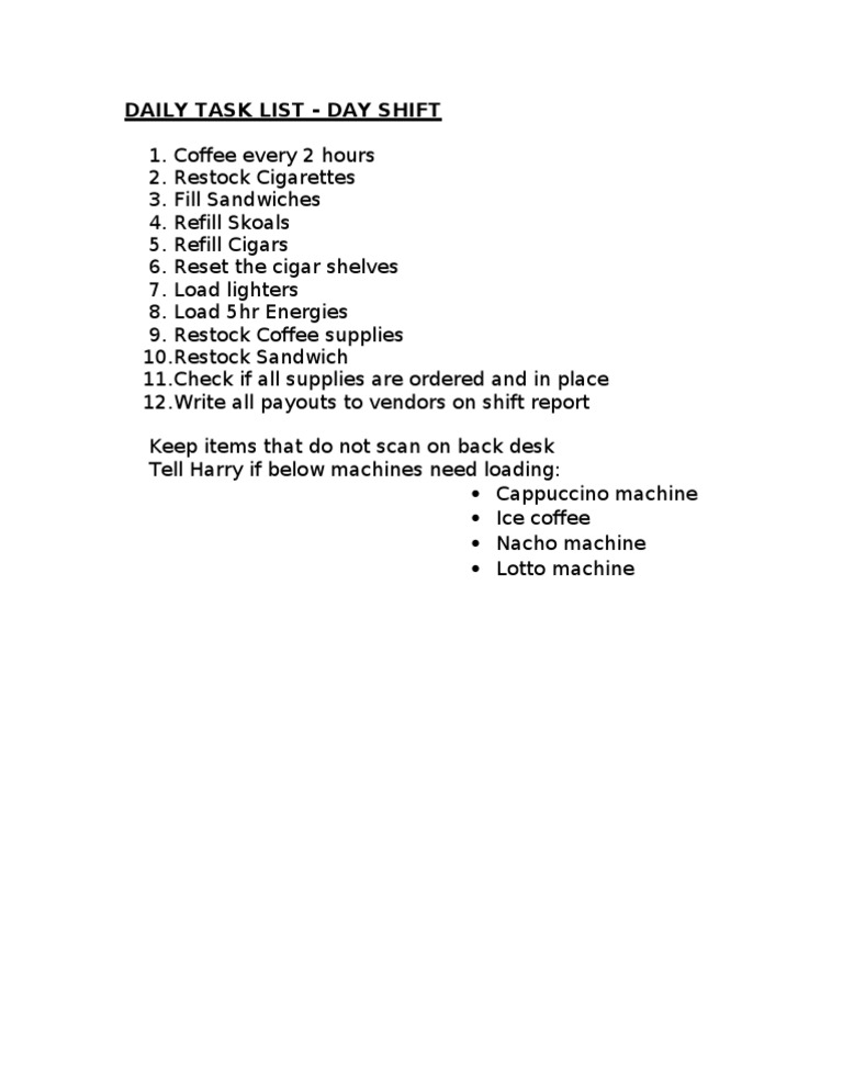 Convenience Store Day Shift Tasks | PDF