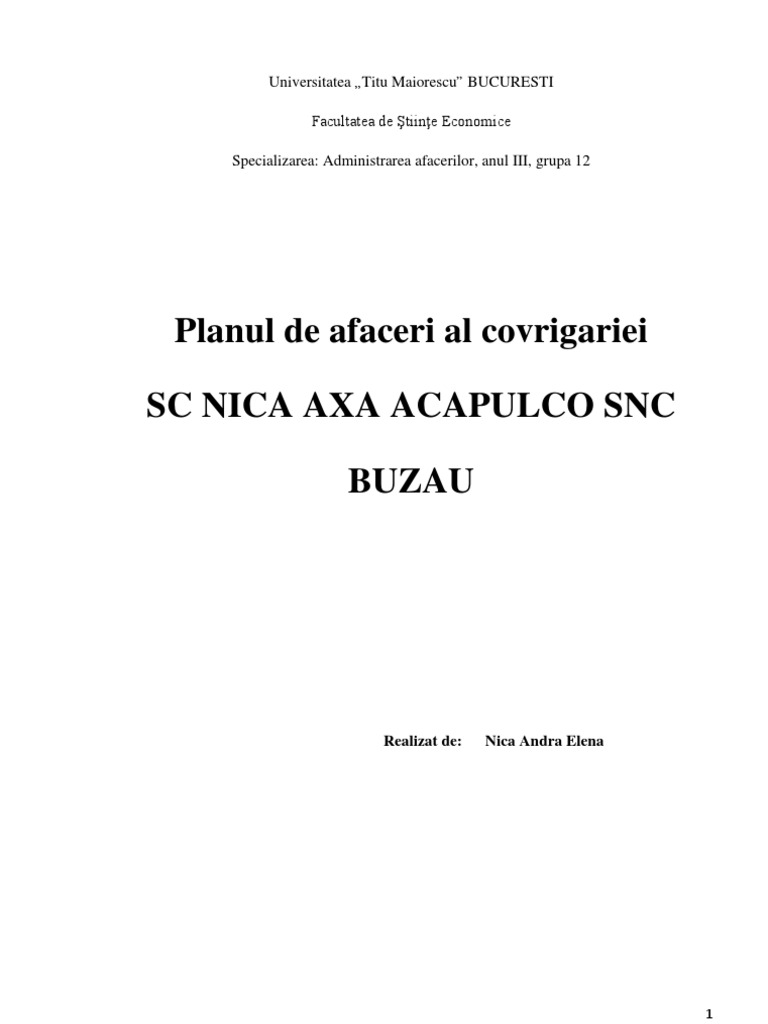 Plan de Afaceri Covrigarie | PDF