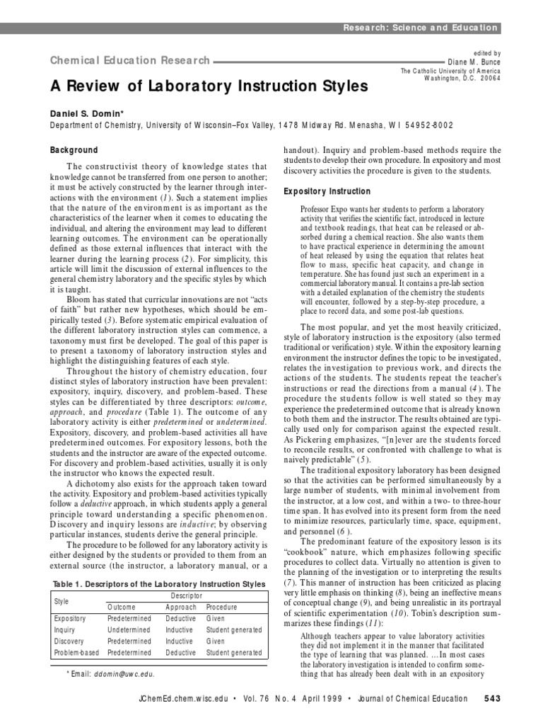 Domin (1999) A Review of Laboratory Instruction Styles | PDF | Inquiry ...
