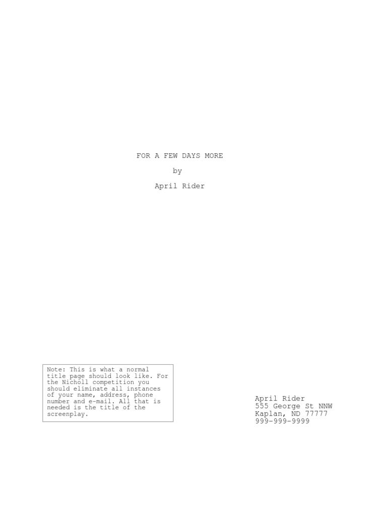 For A Few Days More by April Rider | PDF | Screenplay | Writing