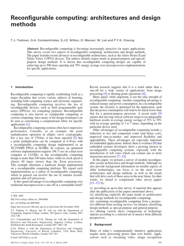 Reconfigurable Computing: Architectures and Design Methods | PDF ...