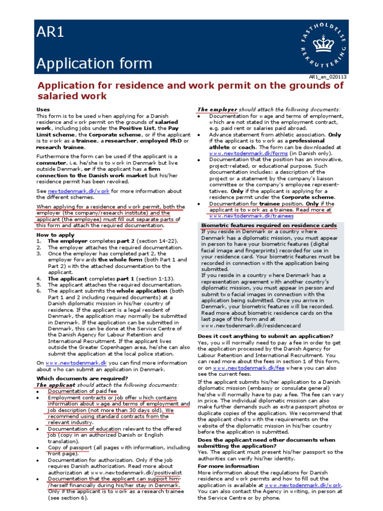 Ar1 en Residence Permit Salaried Work | PDF | Passport | Employment