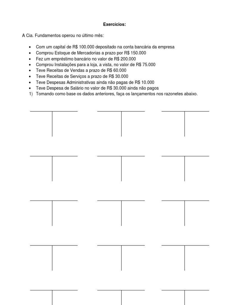 Exercícios de Razonetes e Balancete | PDF