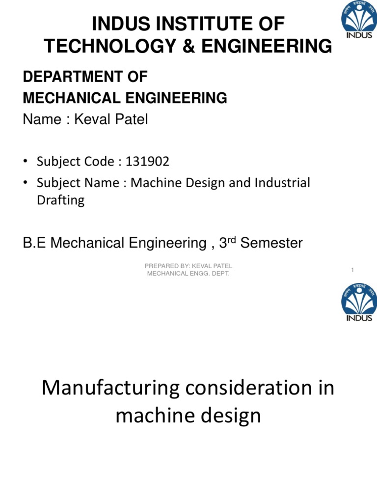 Manufacturing Consideration in Machine Design PDF Engineering