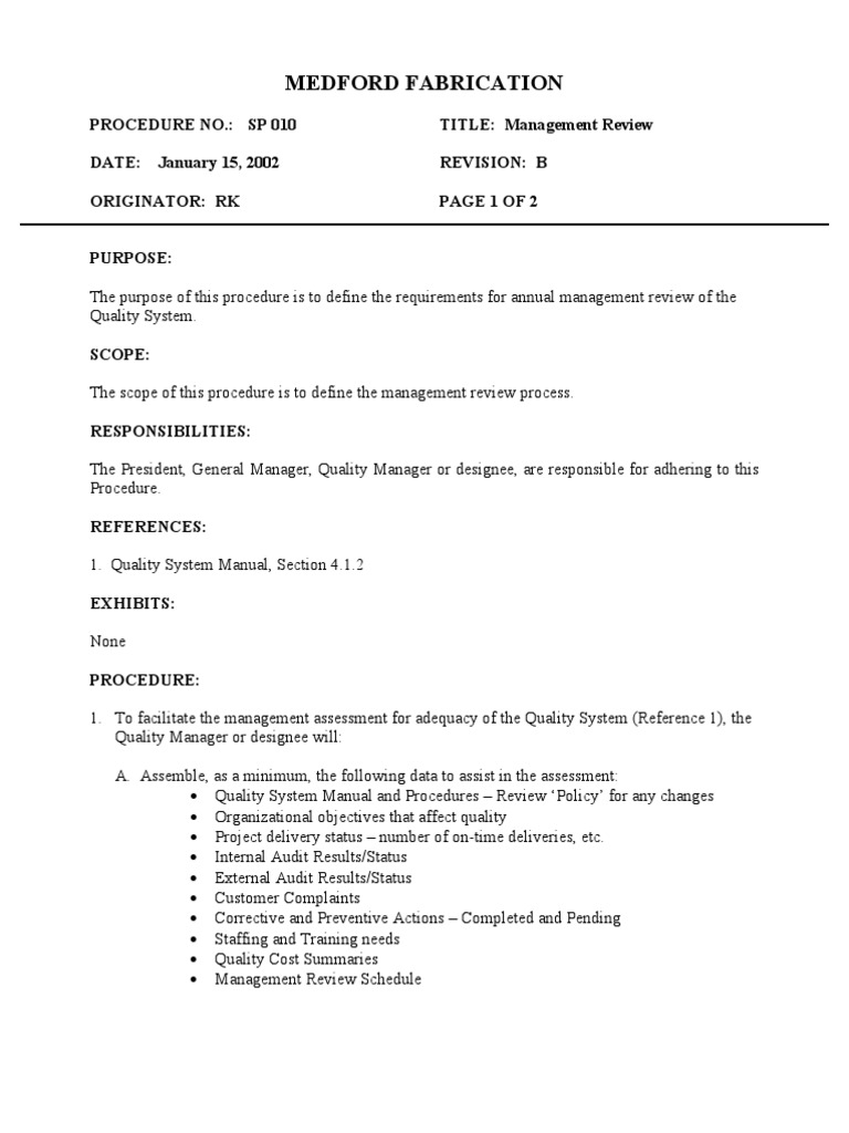 Annual Quality System Review Process | PDF