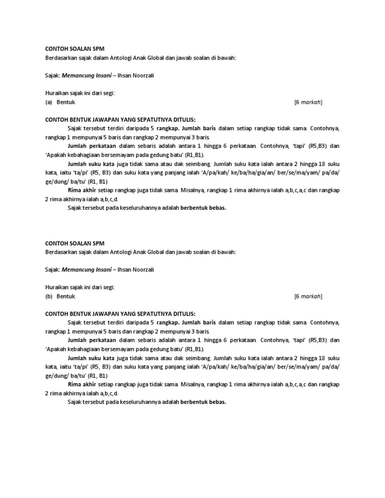 Sastera Melayu Cara Menjawab Soalan Tentang Bentuk Puisi