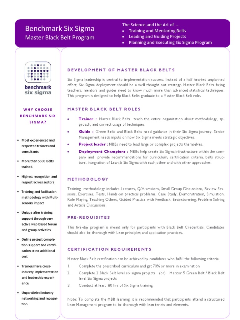 Benchmark Six Sigma Master Black Belt Training Brochure | PDF