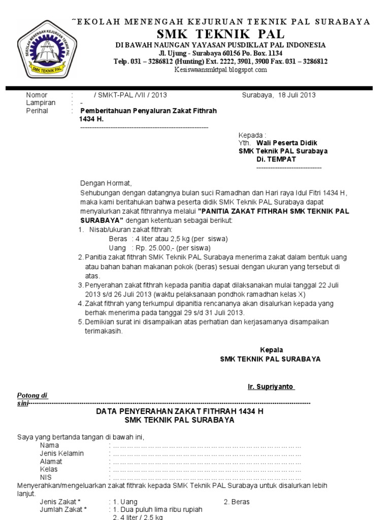 Contoh Surat Bantuan Zakat