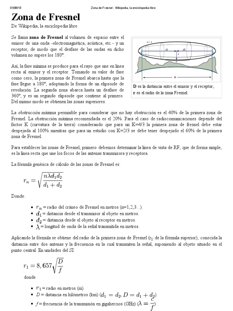 Zona de Fresnel Wikipedia, La Enciclopedia Libre Tecnología radial