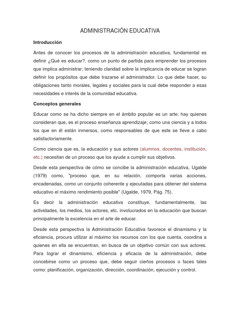 Funciones de la Administración Educativa | PDF | Planificación | Liderazgo