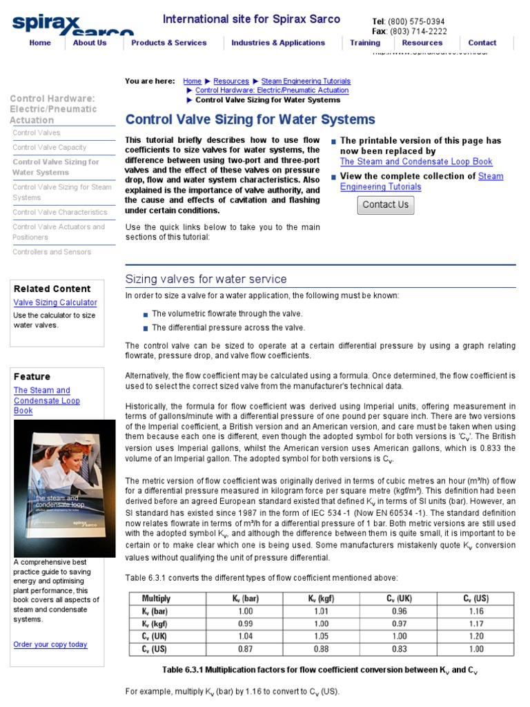 Control Valve Sizing for Water Systems | PDF | Valve | Flow Measurement