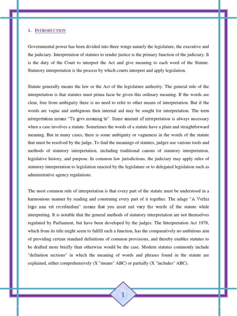 4. Interpretation of Statutes Plain Meaning Rule Statutory