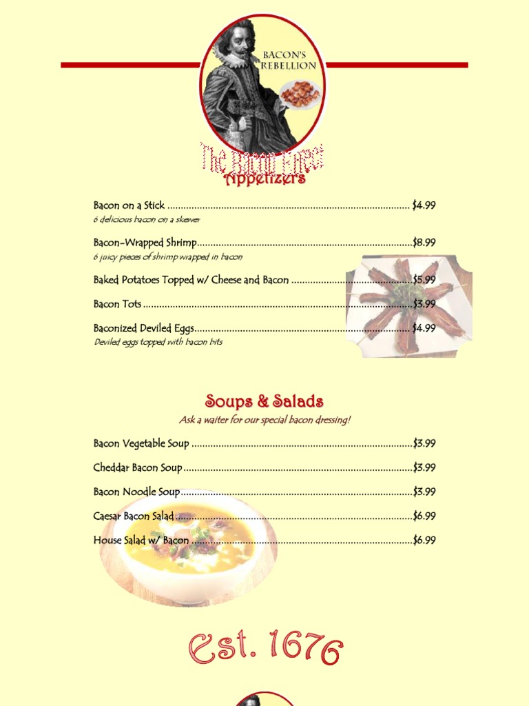 Bacon-Themed Menu with Prices | PDF