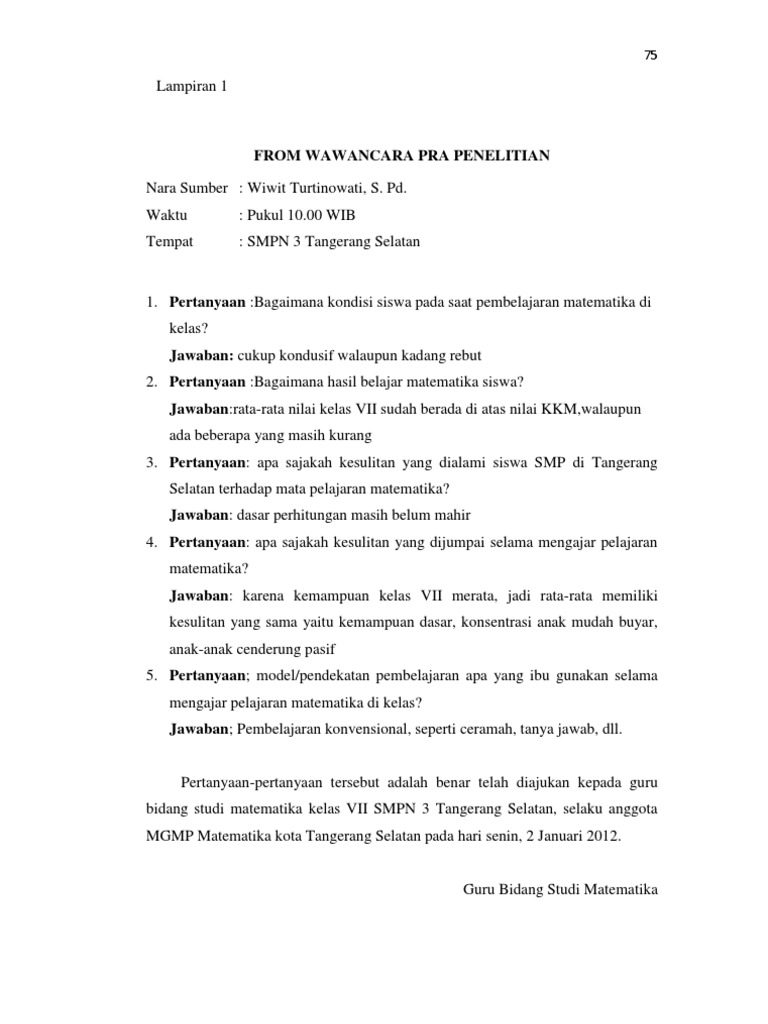 Contoh Daftar Isi Wawancara - Guru Paud