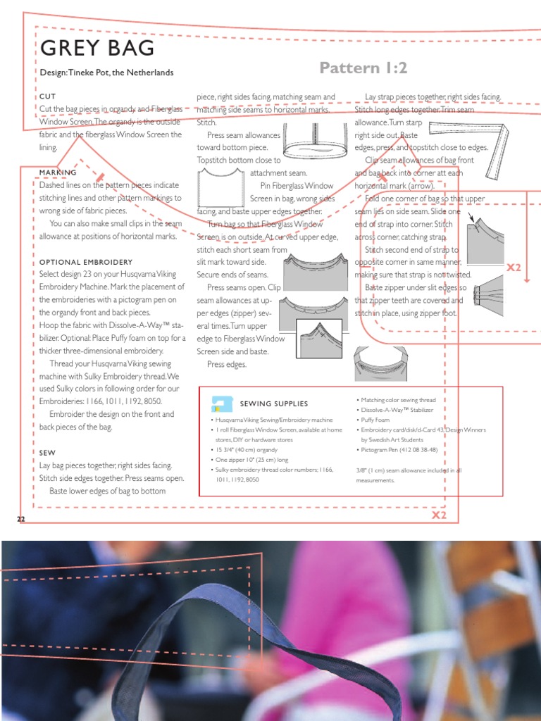Grey Bag: Pattern 1:2 | PDF | Seam (Sewing) | Embroidery