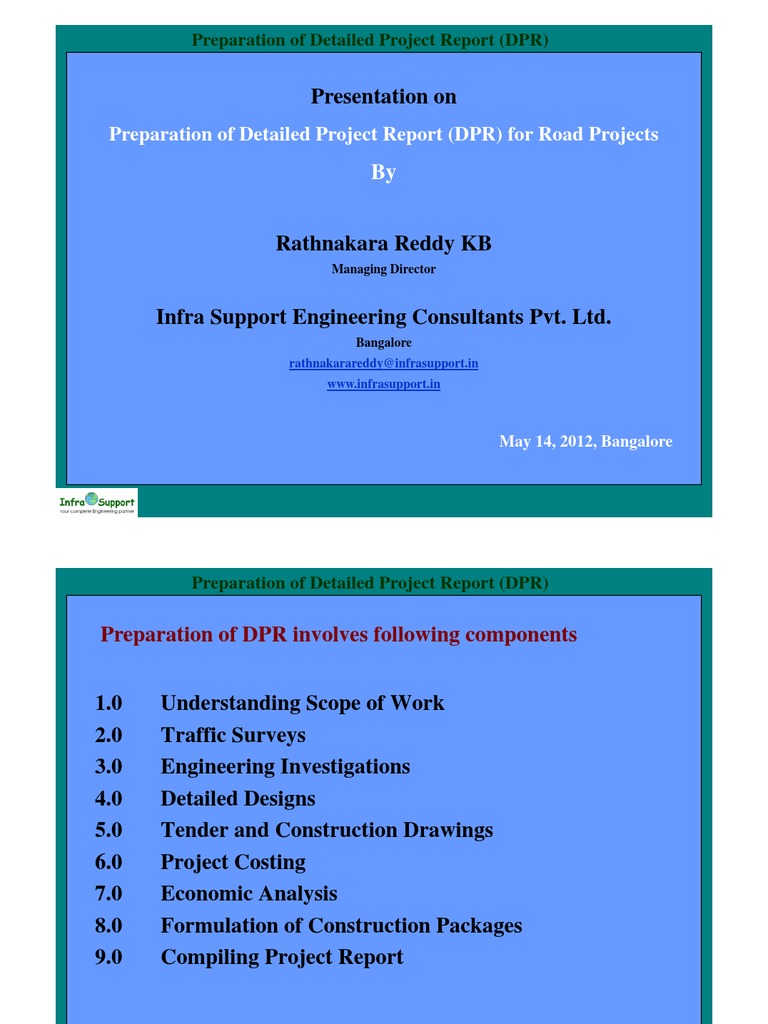 DPR Preparation for Road Projects | PDF | Road | Traffic