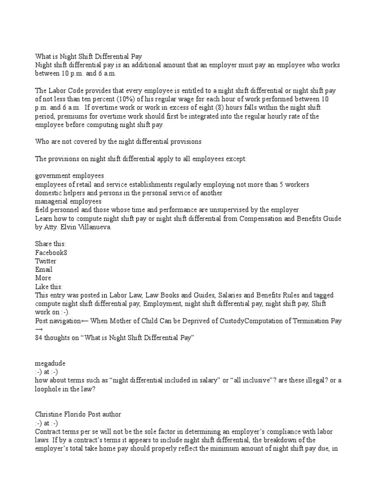 What is Night Shift Differential Pay Shift Work Overtime