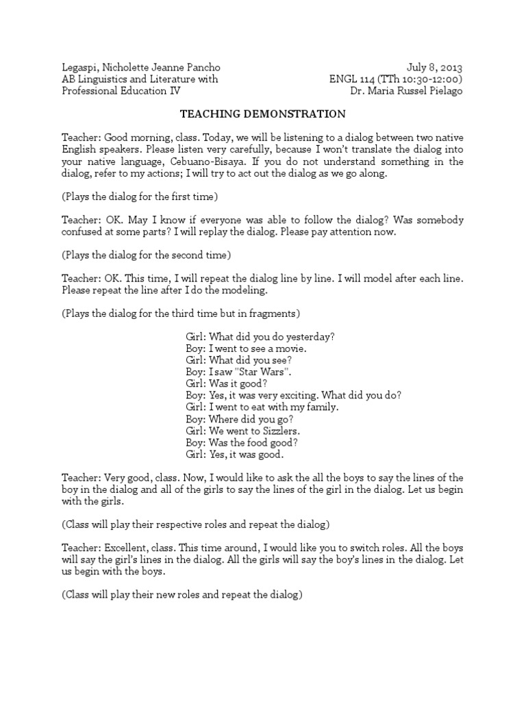 A Demonstration of Teaching Techniques for English Language Learners