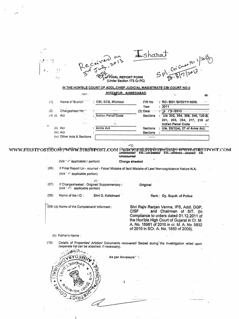 Ishrat Jehan First CBI ChargeSheet PDF