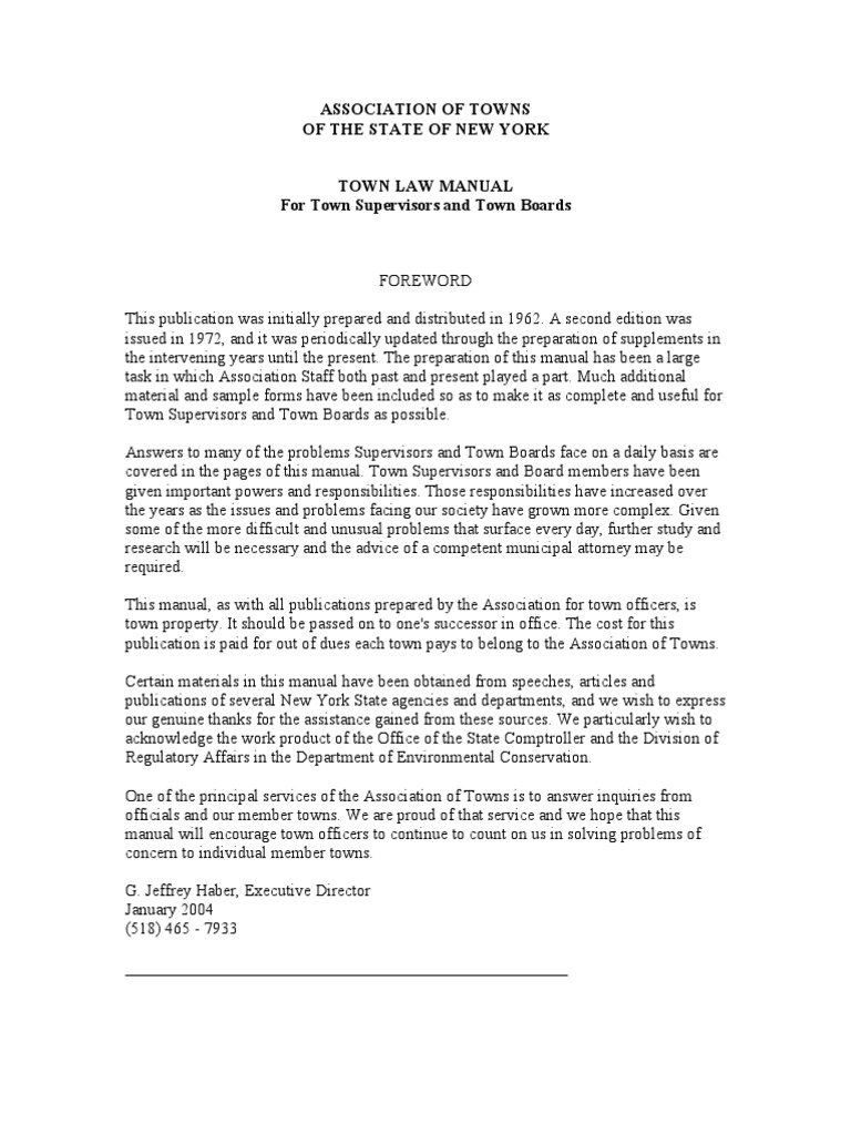 Association of Towns of The State of New York Town Law Manual